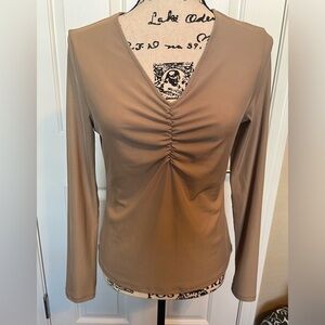 NWT Adrianna Papell Women’s Long Sleeve Knot Slinky Ribbed Shirred Top Small